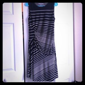 Danny and Nicole navy blue and beige striped dress